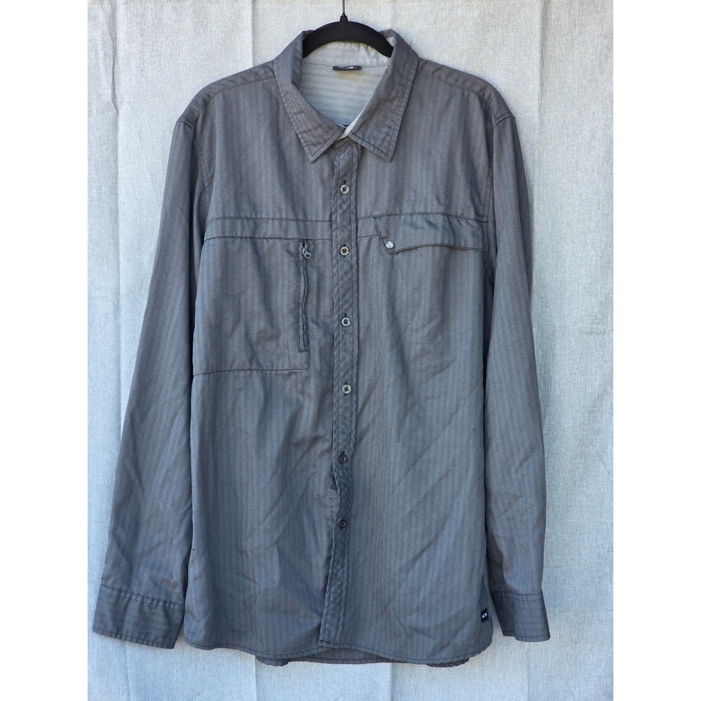 Oakley Mens Regular Fit Herringbone Button Up Shirt Gray XL 401402 FA11